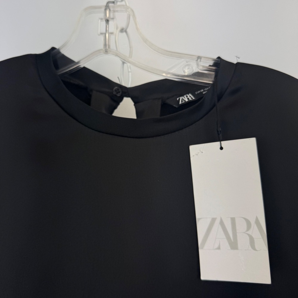 Zara Women Black Satin Finish Short Sleeve Back Cutout Top 3158/331 Size XS NEW - Picture 7 of 13